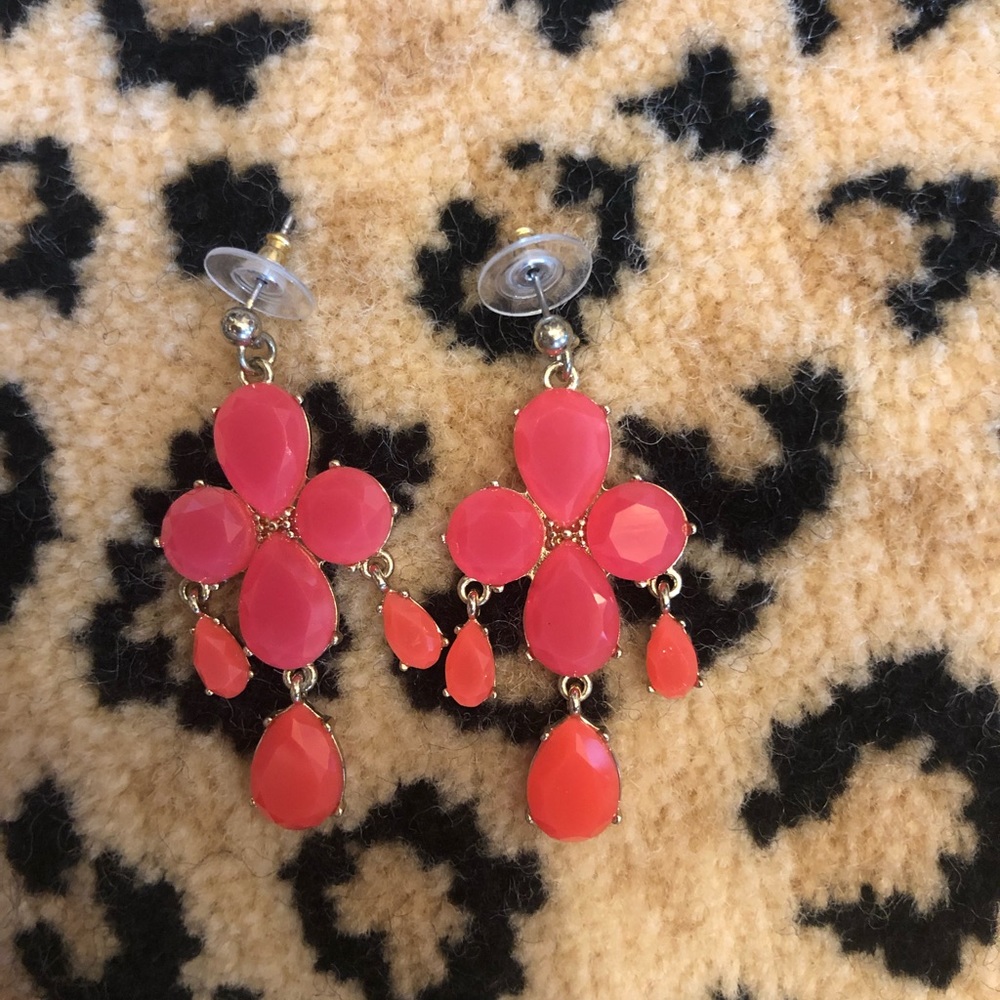 Pink and orange statement earrings